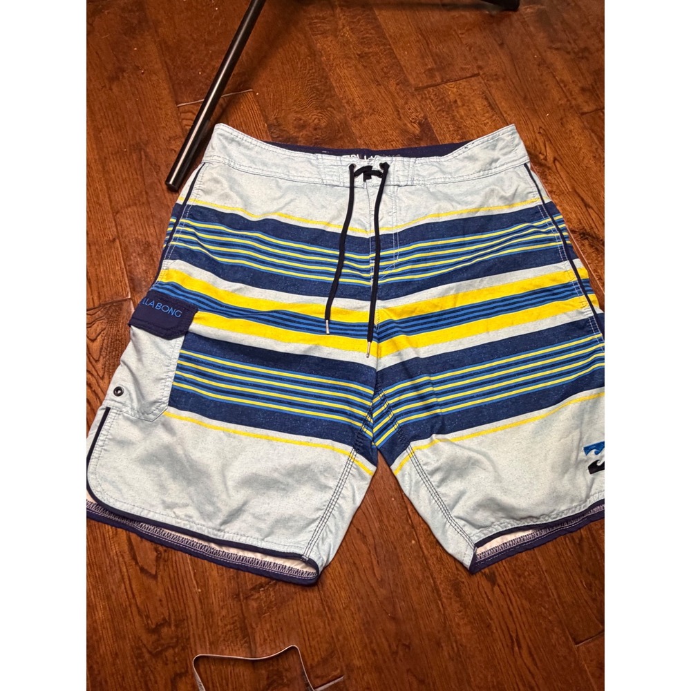 Billabong Mens Striped Board Shorts Blue Yellow Swim Trunks Size 38 M150BAST